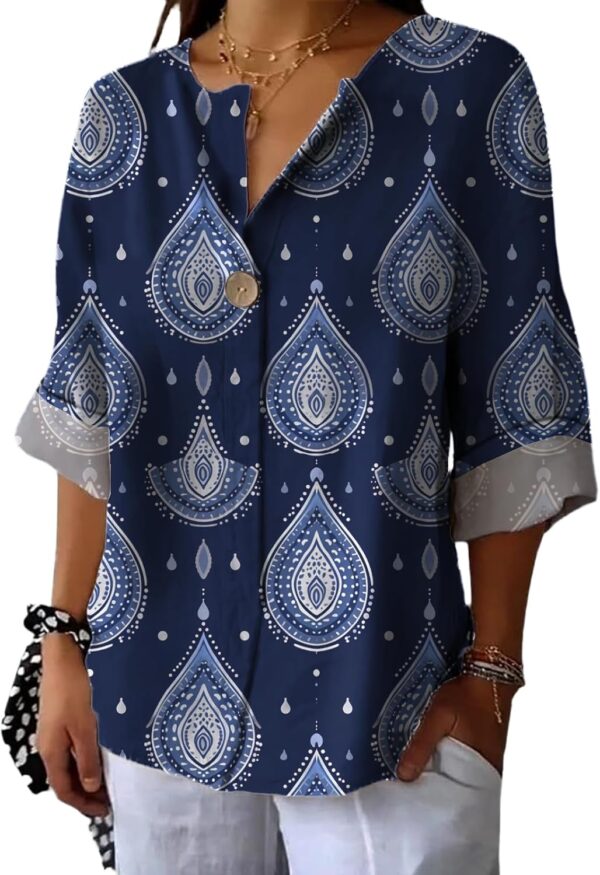 Womens V Neck Boho Button Blouse