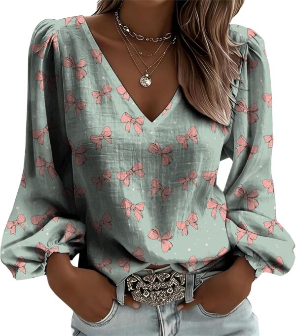 Womens Floral V Neck Boho Blouse