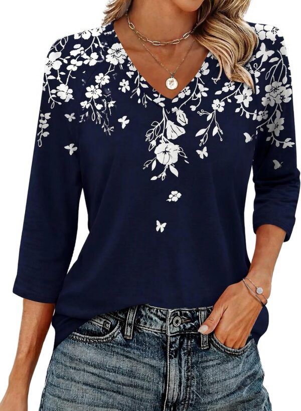 Womens 3/4 Sleeve V Neck Basic Tee